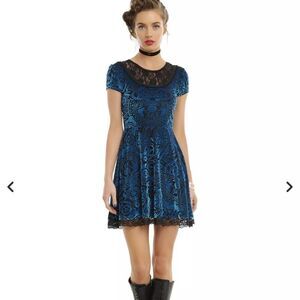 Hot Topic Limited Edition Tim Burton Black and Blue Velvet Lace Dress